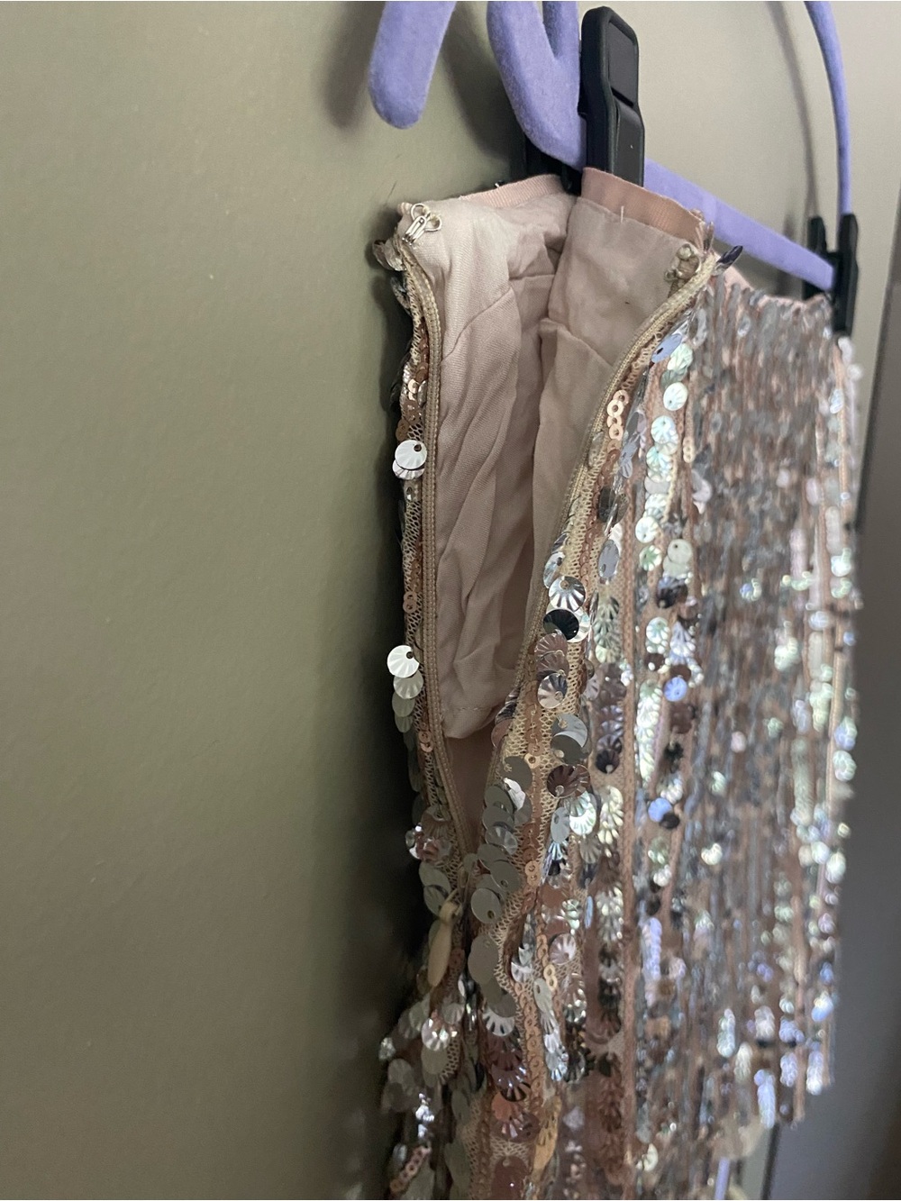 FREE PEOPLE Silver Seashell Sequin Mini Skirt Size 10 - Picture 6 of 10